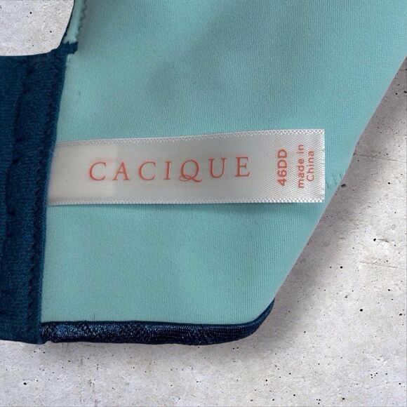 Cacique 46DD Invisible Back Smoother Bra Lace Lightly Lined Balconette Teal NWT - Picture 5 of 12